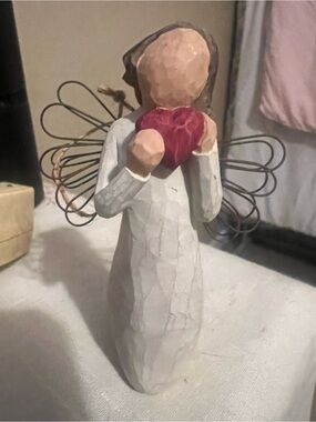 Handcrafted White Angel Figurine Holding Red Heart